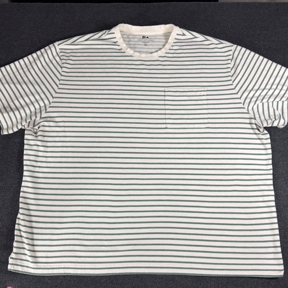 Free Assembly Mens 3XL Oversized Pocket T-Shirt Green White Striped